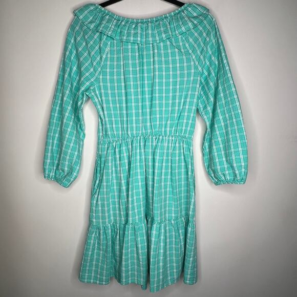 J. Crew Teal Seersucker Plaid Ruffle Mini Dress Size 8 - Picture 4 of 8